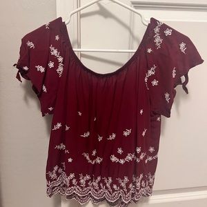 Off the Shoulder Maroon w/ White Design
